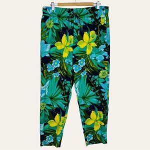 Talbots Slimleg Tropical Print Beachy Wrinkle Free Pull On Flowy Trouser Pants L